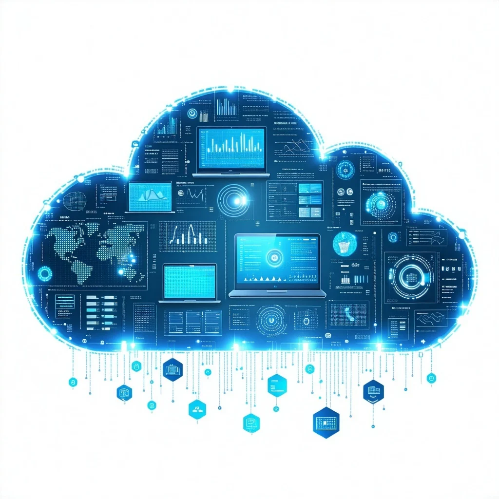hybrid cloud and company technology management white background for the image